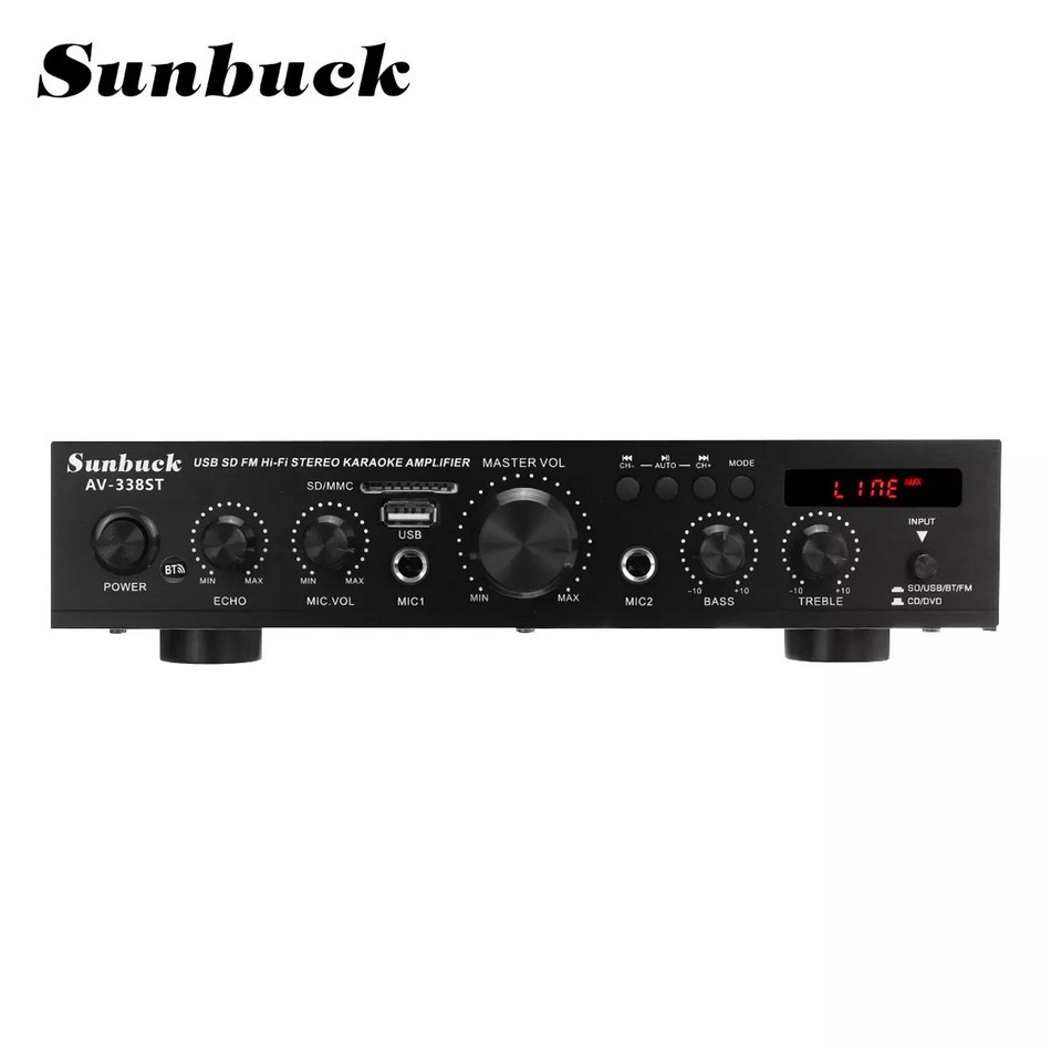 Sunbuck Audio Amplifier Bluetooth EQ Karaoke Home Theater FM Radio 2000W - AV-338ST - Black