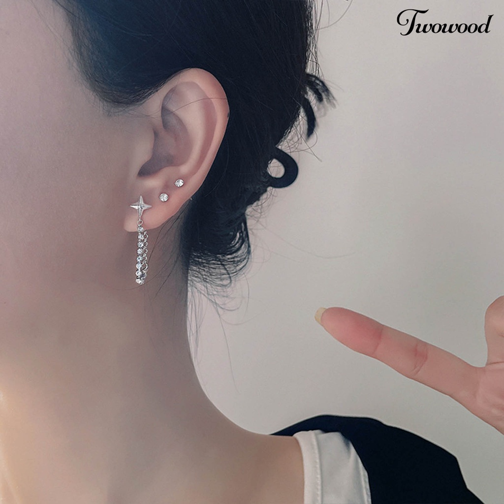 1 Pc Anting Rumbai Bentuk Bintang Bahan Cubic Zirconia Untuk Wanita