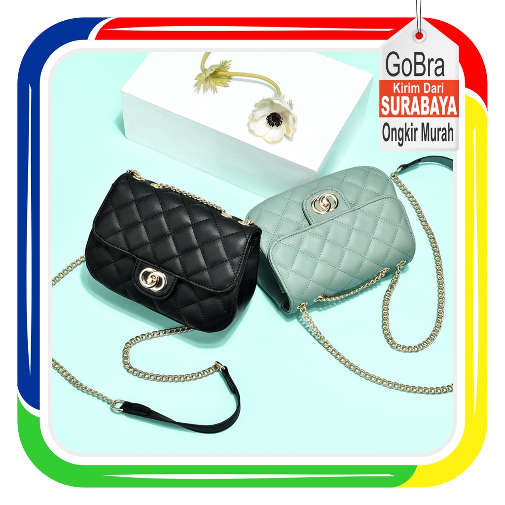 Gobra ♕ TW016 Tas Selempang Wanita Polos Kotak Simple Mini Tas Bahu Import Murah