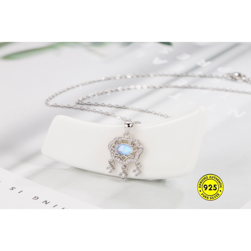 Kalung Rantai Sterling Silver 925 Dengan Liontin Batu Moonstone Untuk Wanita U1400