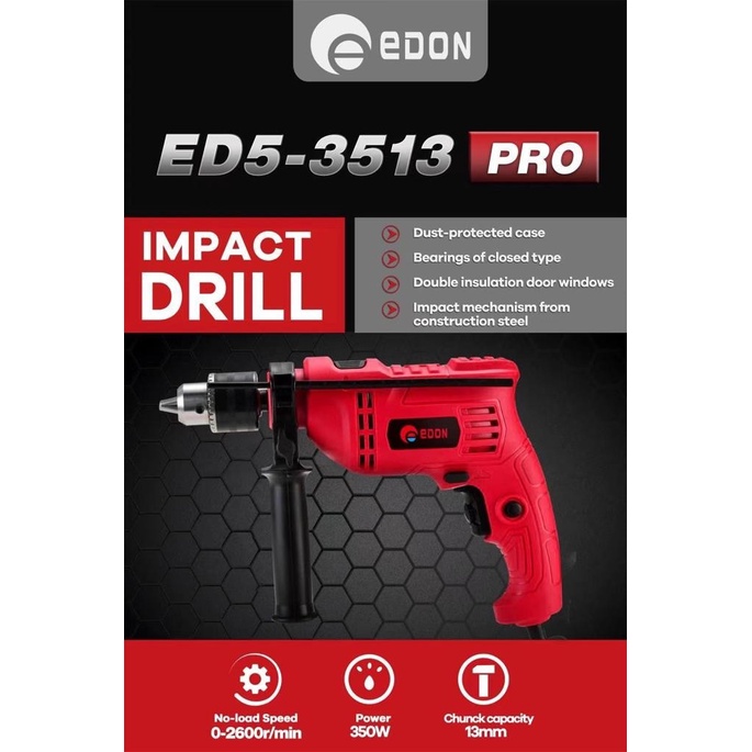 EDON Mesin Bor Besi Beton Tembok Bor Tangan 13MM Edon 13mm ED5-3513 Mesin