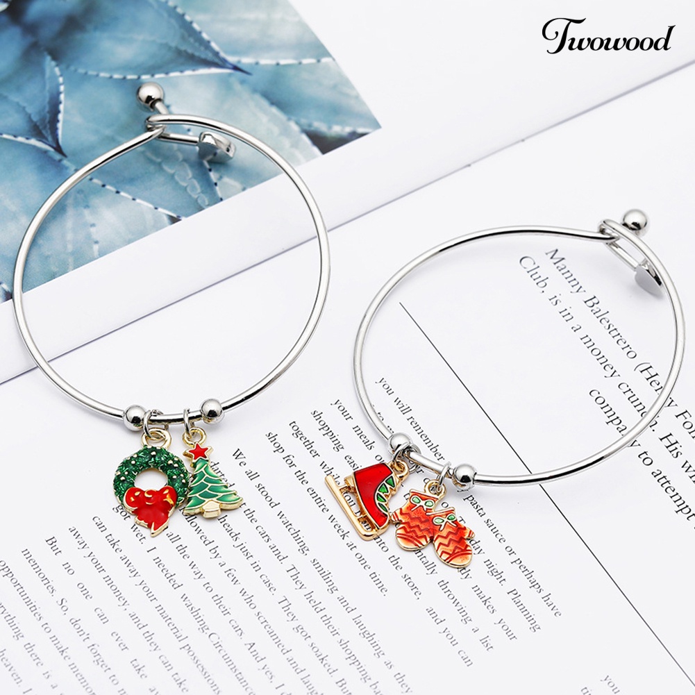 Gelang Liontin Pohon Natal Rusa Santa Claus Bahan Alloy Gaya Klasik Untuk Hadiah