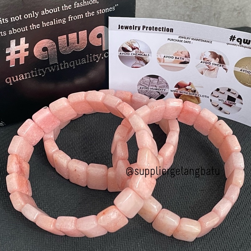 Gelang Batu Rose Quartz Persegi Bevel Natural Akik Fashion Wanita