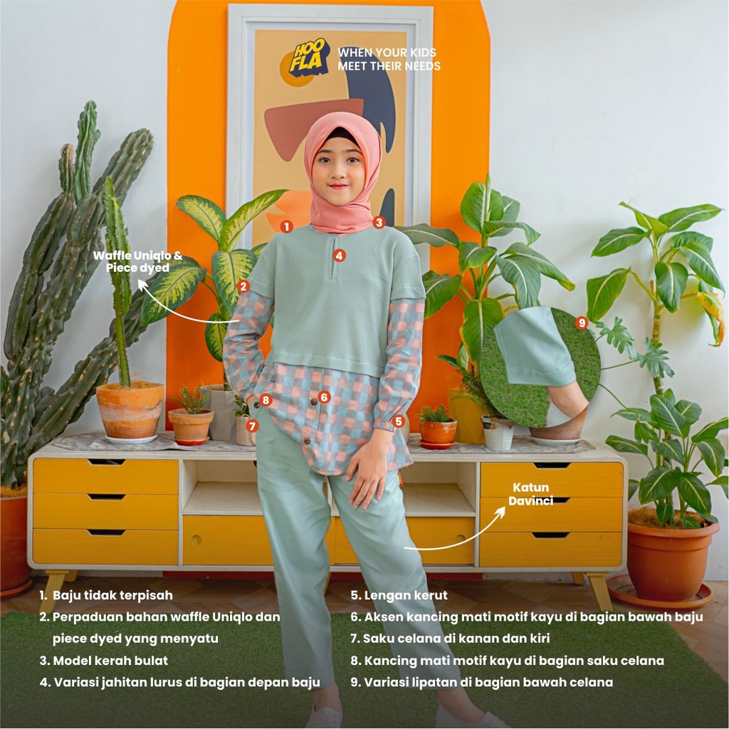 Hooflakids - Baju Setelan Aak Perempuan Tanggung Sabina One Set Kualitas Premium Untuk Usia 5 Sampai 12 Tahun Bahan Nyaman dan Tebal