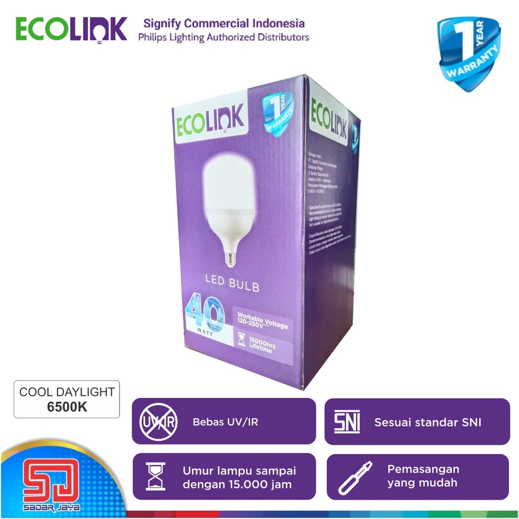 ECOLINK Lampu 40W LED Capsule 40Watt Bulb Bohlam 40 Watt - 6500K Cool Daylight Putih