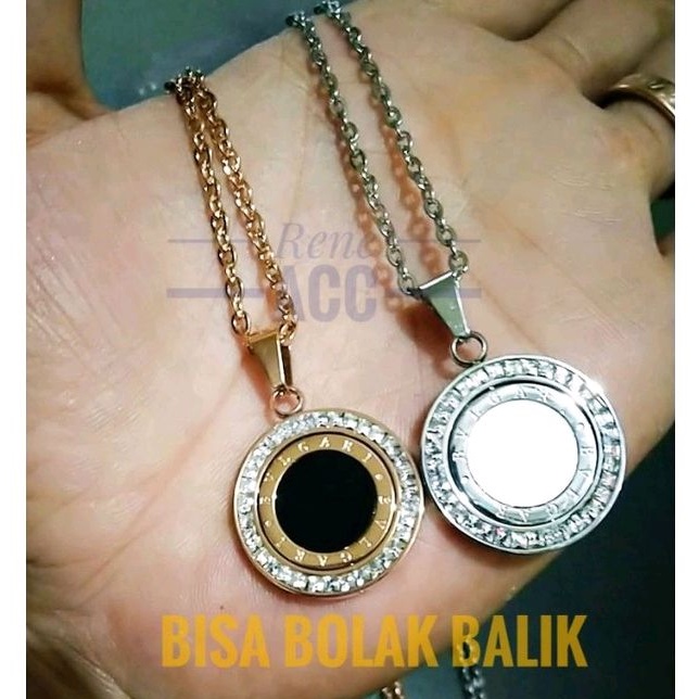 Kalung Wanita Titanium Mewah Liontin Bolak Balik 60 cm