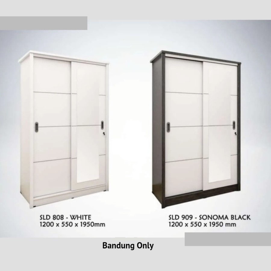 Lemari Baju 2 Pintu Sliding 120 Lemari Pintu Geser Putih GRAVER