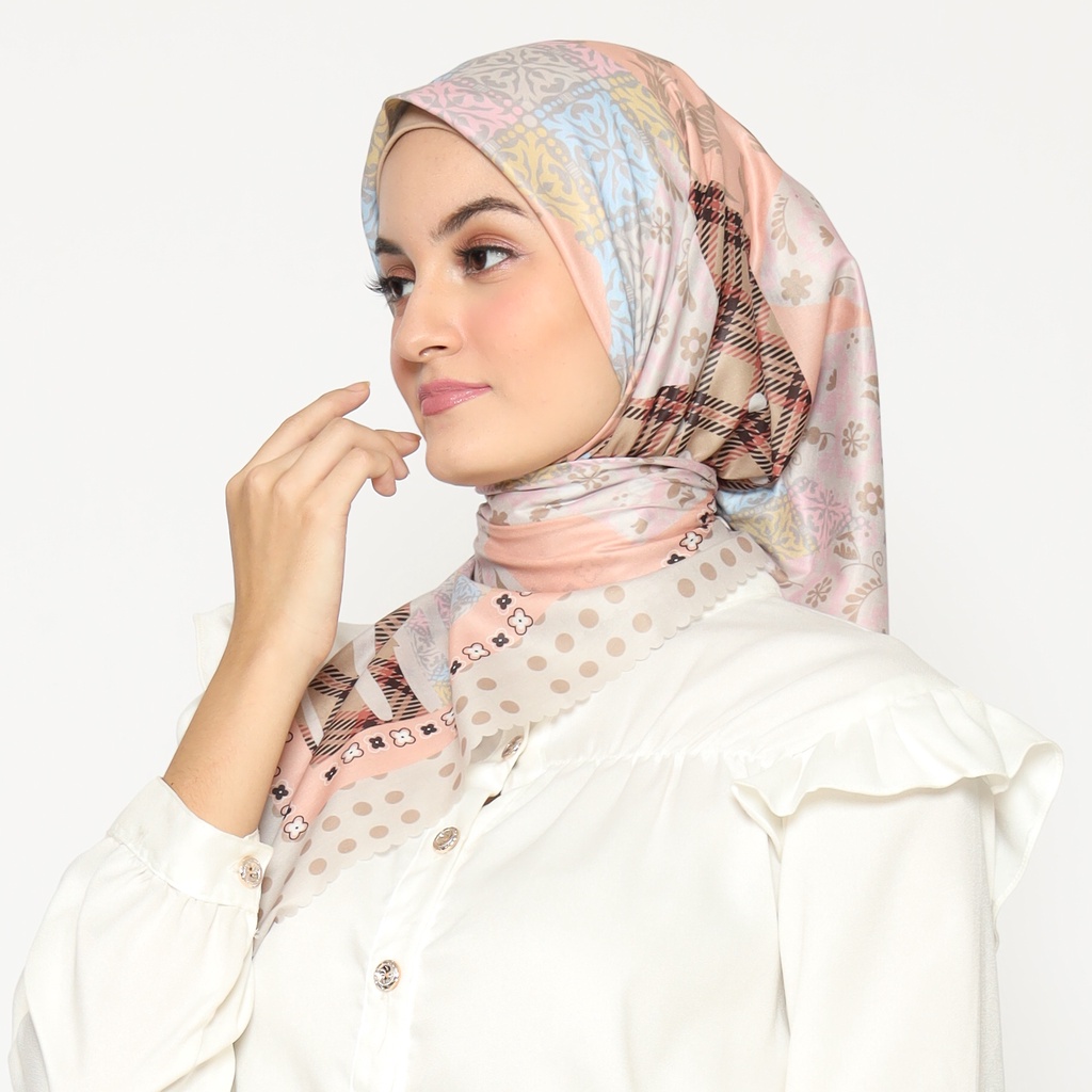 CASUAL CHECKER - PEACH Diiva Scarf Voal Motif Print Premium Jilbab Hijab Kerudung Segiempat