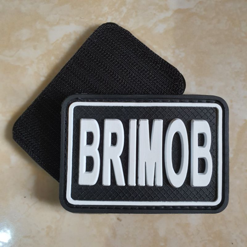 patch rubber logo tulisan brimob putih / polri / police / polisi / tempelan emblem karet velcro