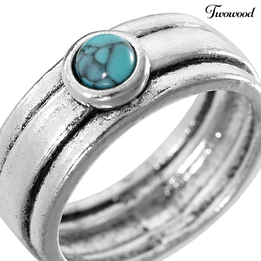 Cincin Turquoise Tiga Lapis Gaya Etnik Vintage Untuk Wanita