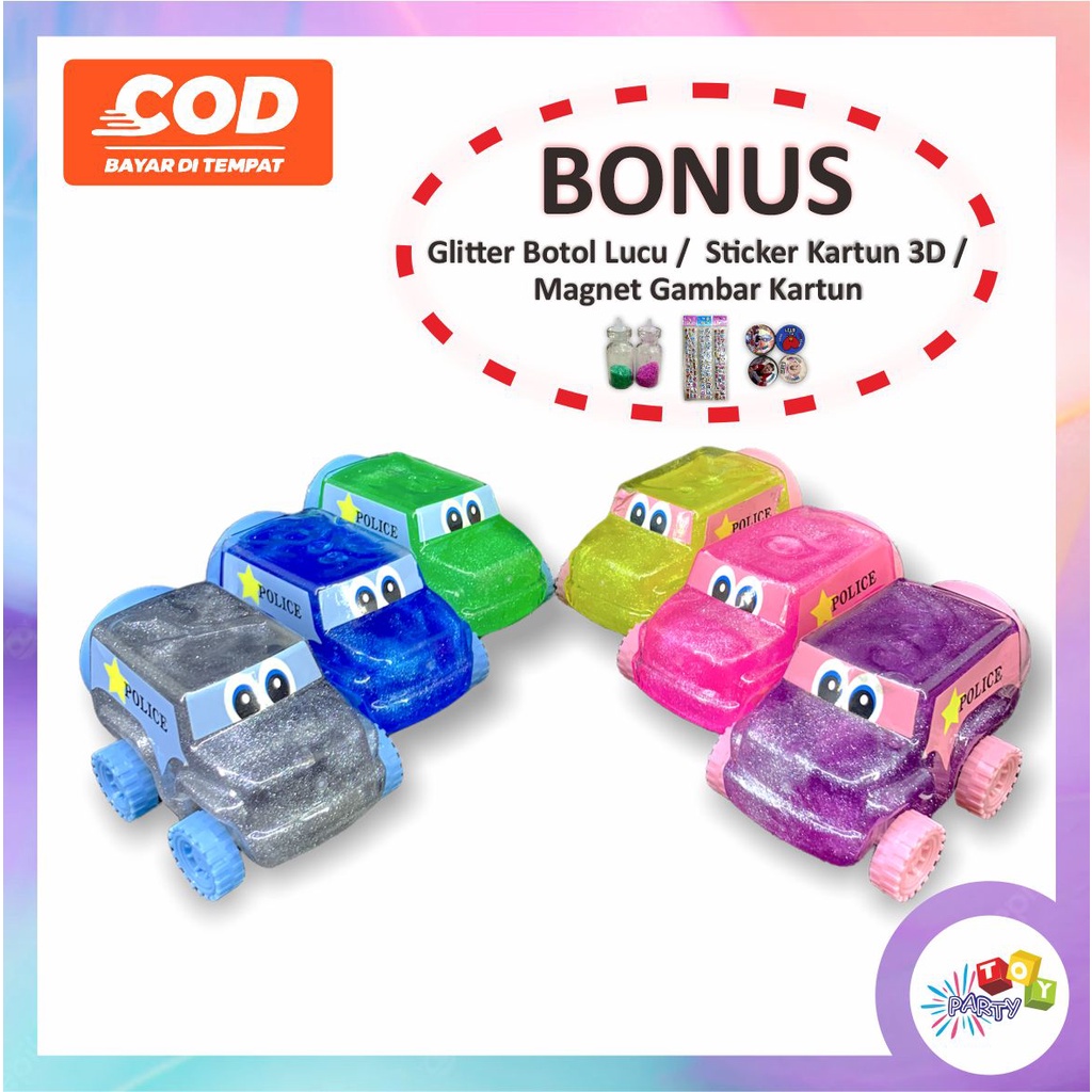 [TERBARU]#SMP Mainan anak Slime jelly glitter bentuk mobil polisi berwarna aman untuk anak import ku