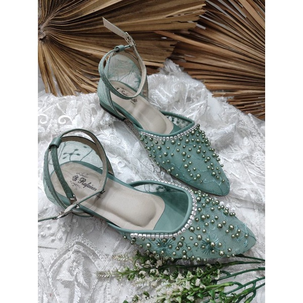 sepatu wanita rachel sage green tali 2cm tahu