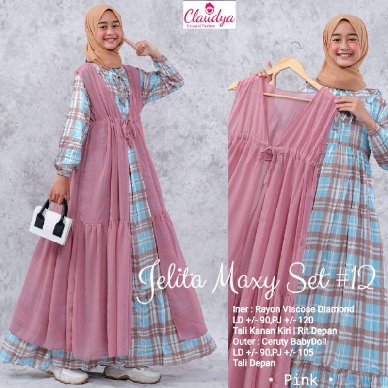 JELITA MAXY SET #12 BY CLAUDYA | Gamis Set Anak Remaja Inner Rayon Viscose Plus Outer Ceruty Babydol