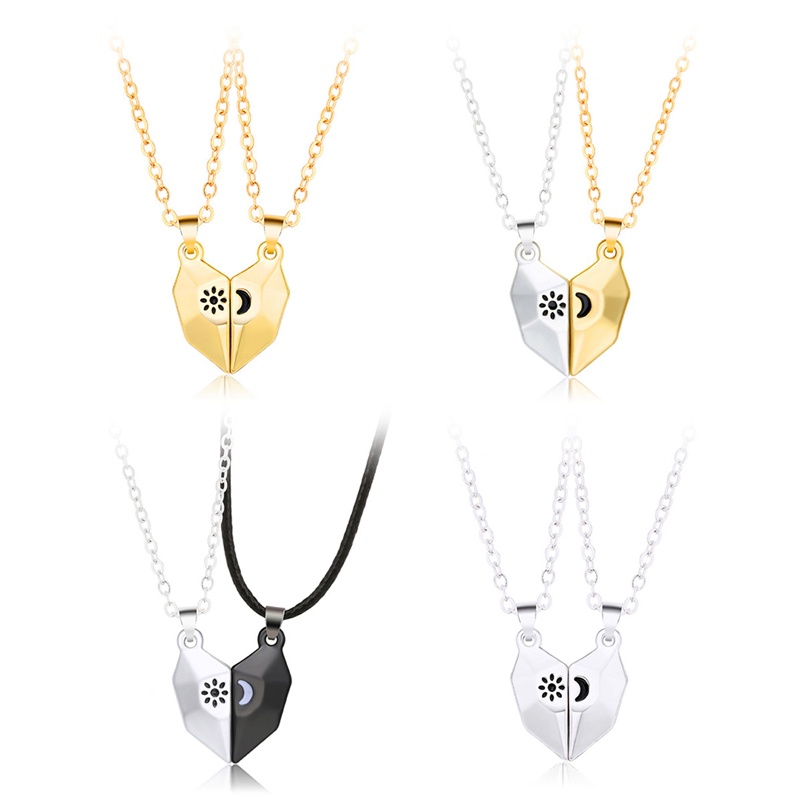 Fancyqube 2pcs/Set Love Magnetic Attracts Couple Necklace Friendship Heart Pendant Faceted Charm Necklace Valentine's Day Gift Jewelry