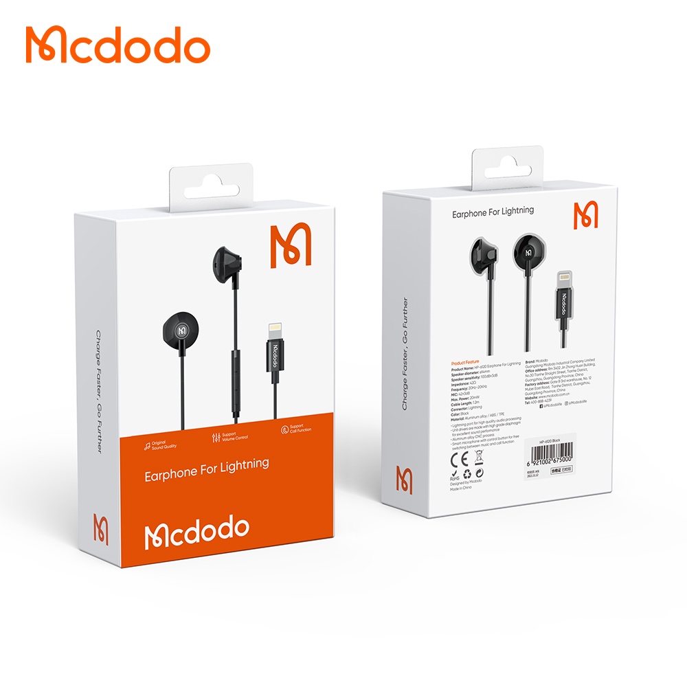 Mcdodo Headset Earphone In-Ear Kabel 1.2M Support Kontrol Volume HIFI Stereo