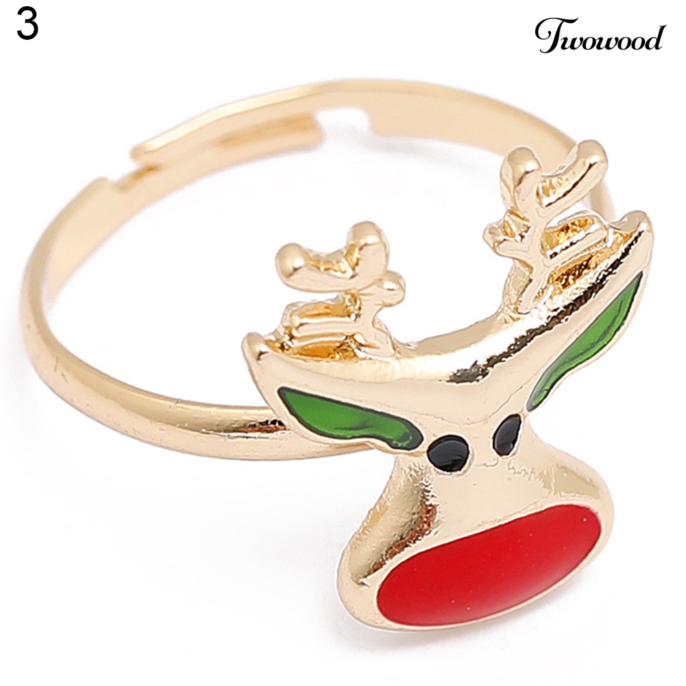 Cincin Desain Kartun Snowman Elk Pohon Natal Snowflake Bahan Alloy Untuk Anak