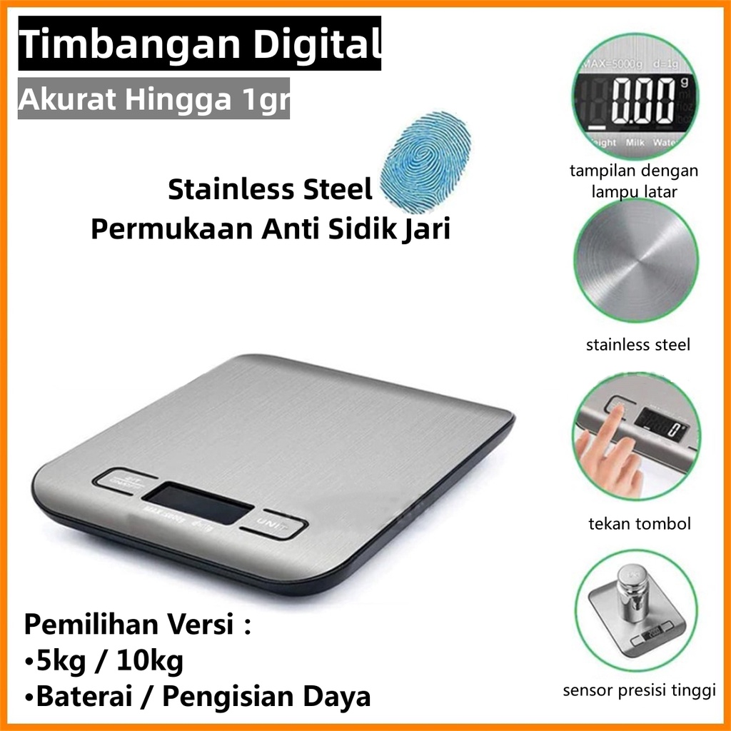 COD Timbangan Dapur Digital Kitchen Timbangan Kue Kopi Stainless 5kg/10kg