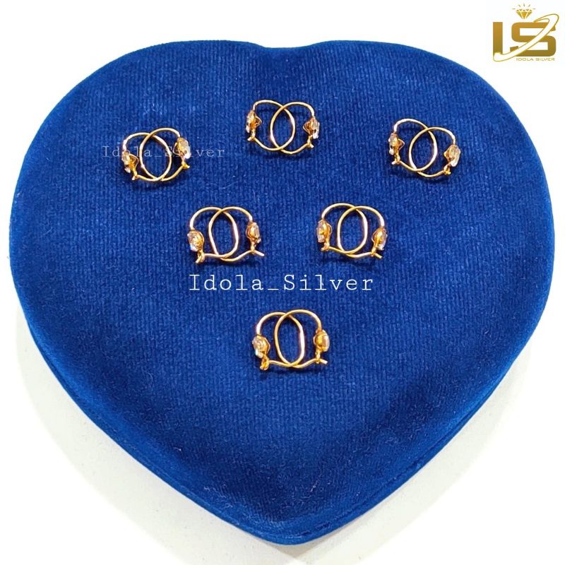 ANTING ANAK PERAK ASLI SILVER 925 LAPIS EMAS MODEL KAIT DEWI 1 PERMATA - PERHIASAN PERAK ANAK