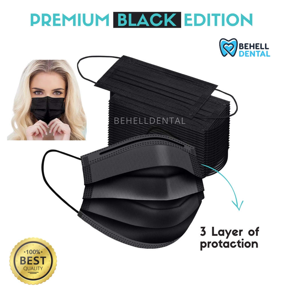 TEBAL Masker Penutup Mulut Anti Debu Warna Hitam . Black Mask korea . Earloop medis KPOP