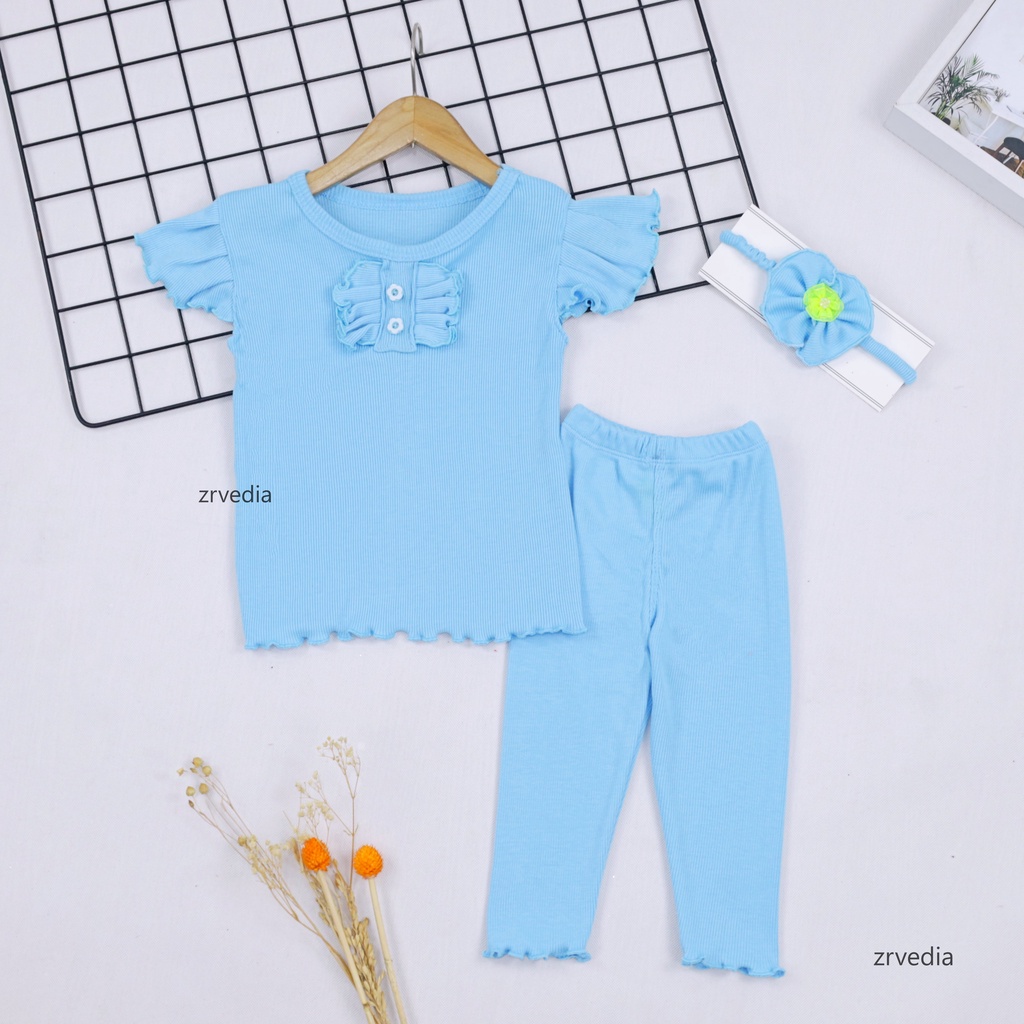 (KNIT) Setelan Cotton Rib uk Bayi - 3 Tahun / GRATIS BANDANA Set Legging Perempuan Baju Anak Celana Panjang Polos Katun Rib KiosBalitaAprillia