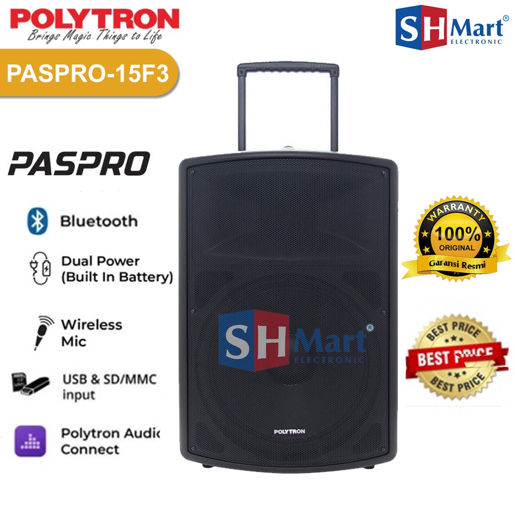 SPEAKER ACTIVE POLYTRON PAS-PRO15F3 15 INCH RADIO FM / TROLLEY SPEAKER GARANSI RESMI