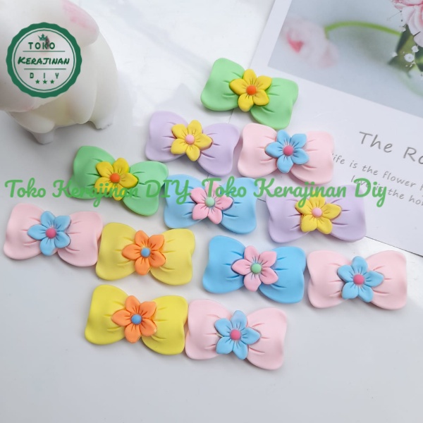 (5 Pcs) Clay Resin Pita Tempel Pastel Model Bunga