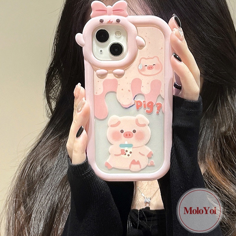 Soft Case Tpu Motif Kartun Milk Tea Pig 3D Untuk iPhone 11 6Plus 7Plus 13 12 14 Pro Max XR 6 7 8 6s 14 Plus X XS Max SE 2020