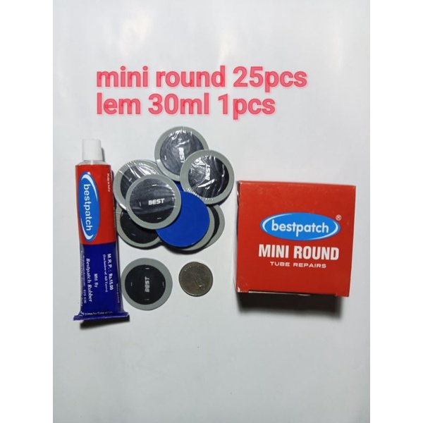 mini round 25pcs dan lem 30ml, karet tambal ban dalam motor, tiptop, sistem dingin