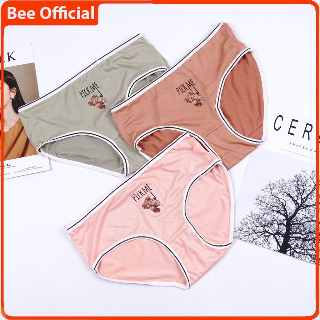 BEE - BEE - Celana Dalam Mid Waist Cd Polos Bahan Katun Import Undies 3120