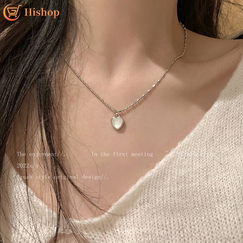 Kalung Rantai Choker Liontin Hati Permata Warna Silver Untuk Wanita