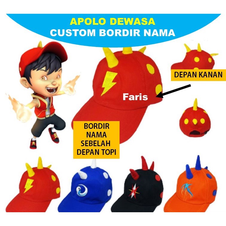 Topi Anak Baseball Boboiboy Bordir Nama Anak Usia 2- 10 Tahun Karakter Bo boi boy