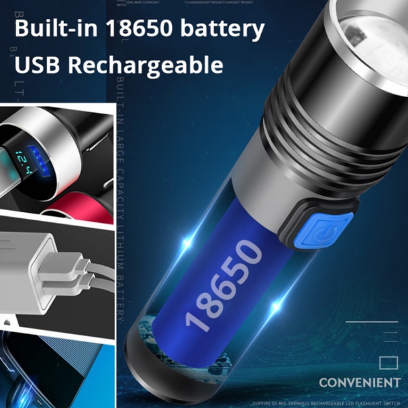 Lampu Senter LED UV Mini 395nm Zoomable Rechargeable Portable