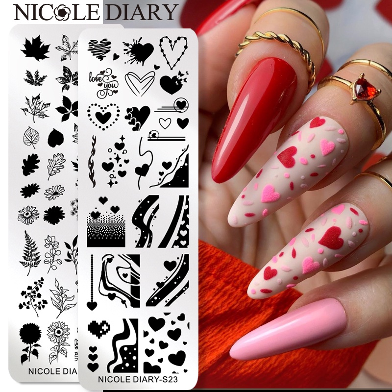 Plat Stempel Kutek Gel UV Motif Hati / Geometri Untuk Nail Art