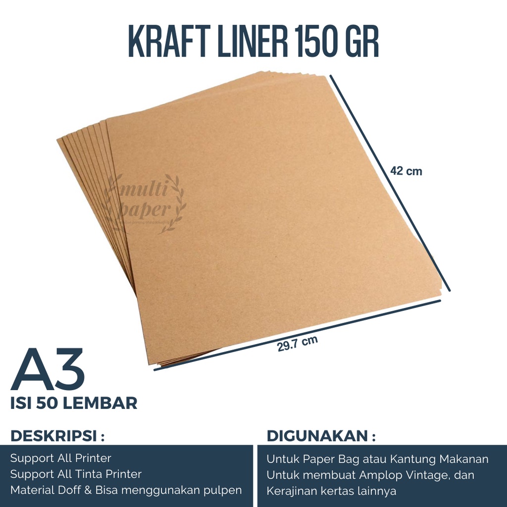 

Kertas Kraft A3 Liner 150 gsm isi 50 lembar / Kertas Bahan Paper Bag / Kertas Paper Bag