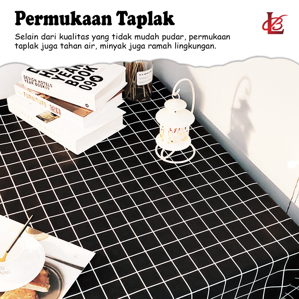 Taplak Meja Makan PEVA Premium Tebal Anti Air Minyak Size 137x100cm Motif Kotak-Kotak Minimalis Persegi Panjang High Quality Perlengkapan Dekorasi Rumah Tangga Import - D15-3C - Lucky Star