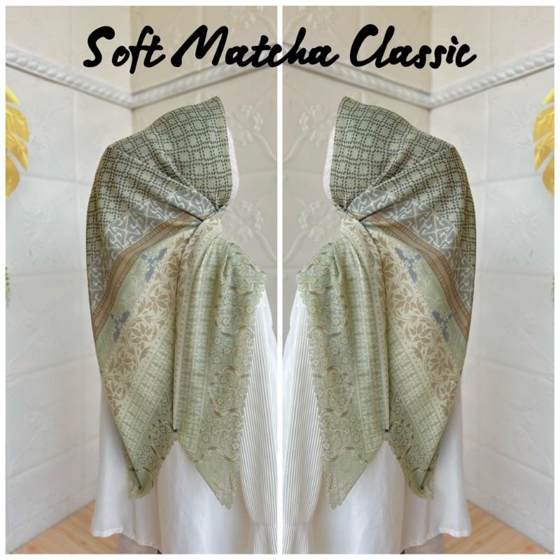 WDAqifa Segi Empat Deenay KW Voal Motif Classic Ready Soft Matcha