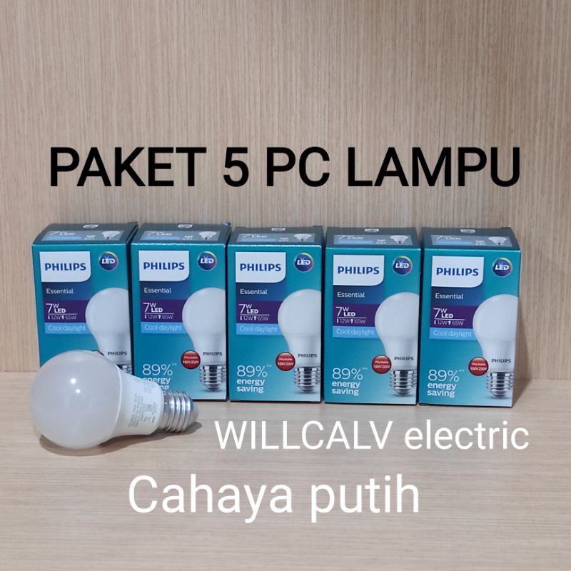 PAKET 5 PC LAMPU PHILIPS LED ESSENTIAL 3W, 5W, 7W, 9W CAHAYA PUTIH