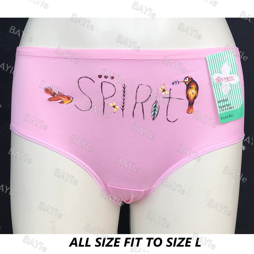 BAYIe - 12 PCS Celana Dalam/ CD Wanita Remaja WEN ROU Motif SPIRIT / CD Perempuan Multi Colour ALL SIZE FIT TO Size L