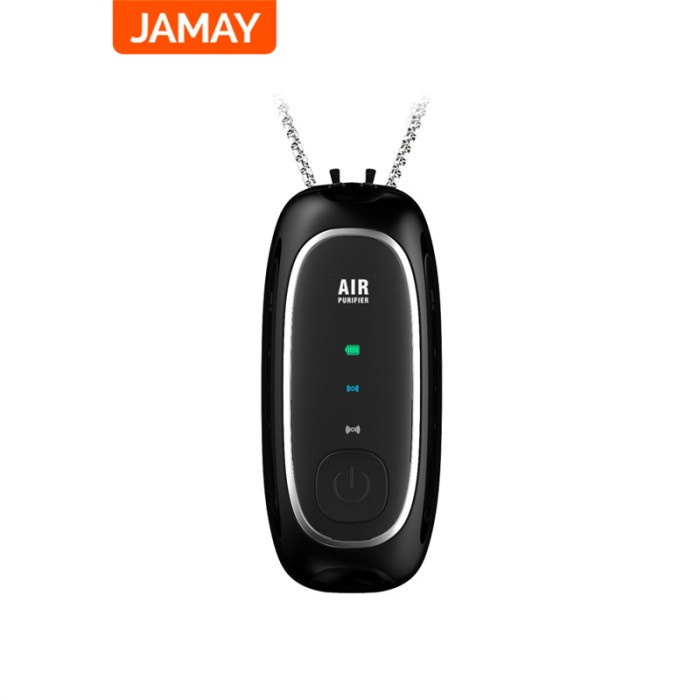 NEW JAMAY M9 Portable Wearable Air Purifier Necklace Ion Negatif USB - Hitam
