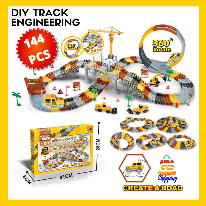 Kereta Track Mainan Anak Diy Engineering Track Set Mainan Jalur Rel Truk Konstruksi