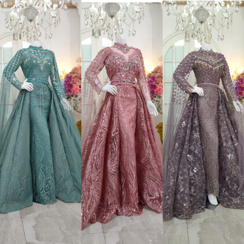 GAUN SLIM HARNET MEWAH BEREKOR FULL PAYET//GAUN WEDDING MEWAH MODERN//TERLARIS