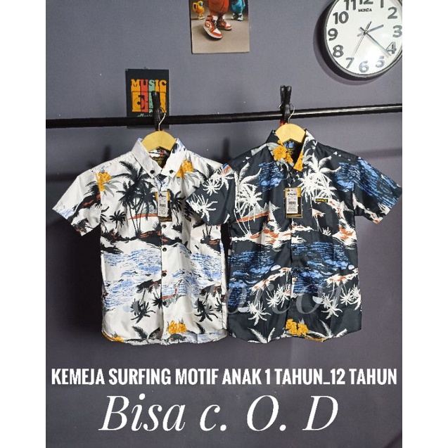 kemeja motif surfing anak 1-12 tahun