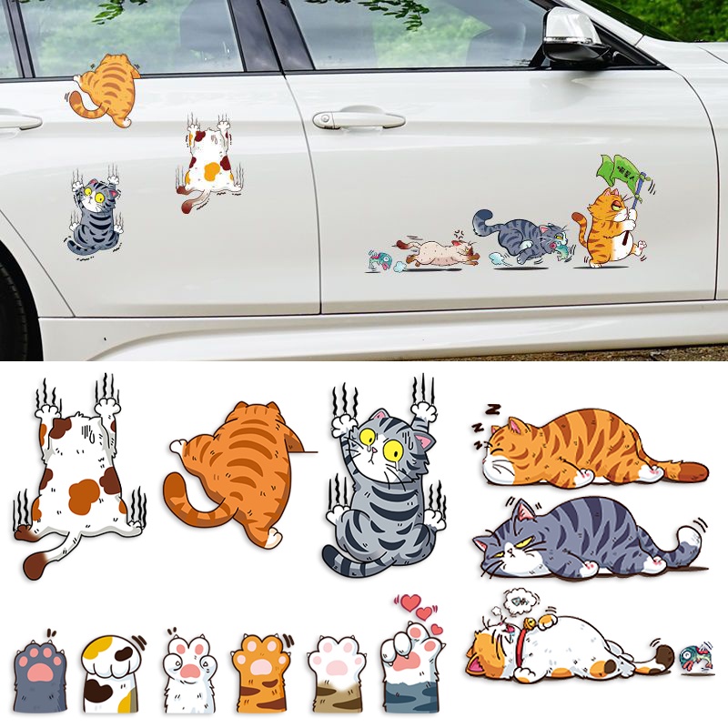 Stiker Mobil Kucing Peliharaan Kartun Kucing Lucu Lecet Reflektif Anti Air Mobil Side Window Body Modifikasi Lucu Stiker Motor Decals