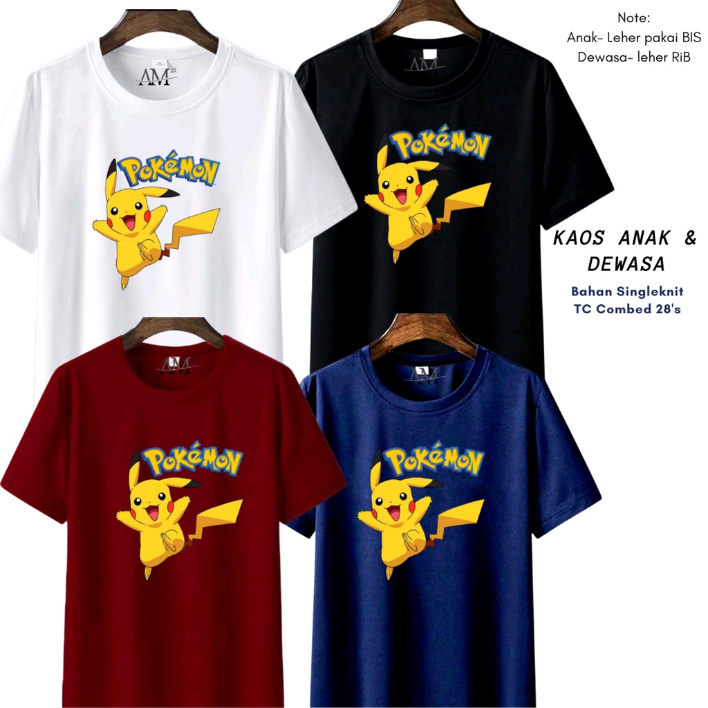 Kaos Anak Cowok 3-12 tahun - Remaja - Dewasa Jumbo Poke Mon Pika Chu