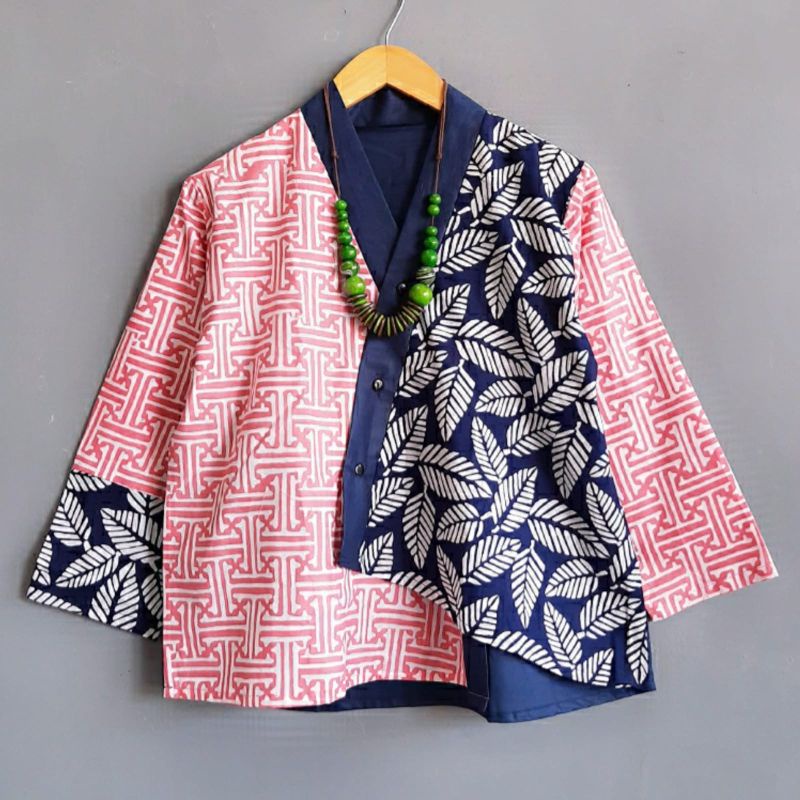 blus kimono katun toyobo mix batik garutan batik solo atasan trendy blus batik