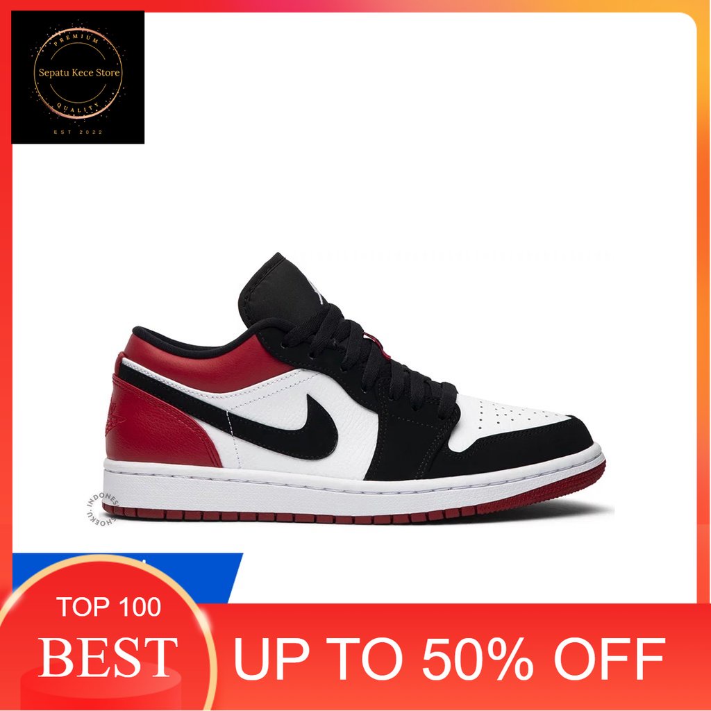 Sepatu Sneakers Air Jordan 1 Low 'Black Toe' Import Original Pria Wanita