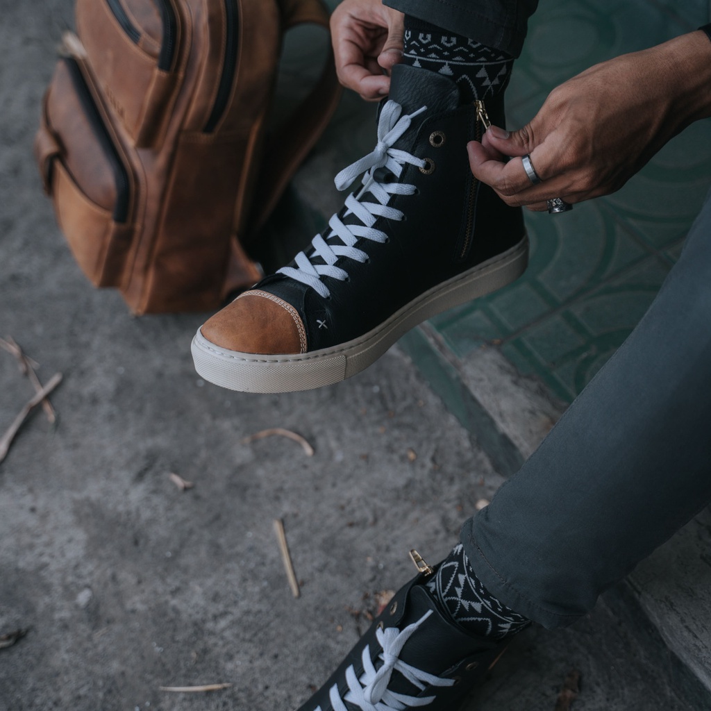 Sepatu Casual Boot Pria fashion Bahan 100% Kulit Sapi Asli Original Premium Reven Caraka Leather Shoes Keren Terbaru Kekinian
