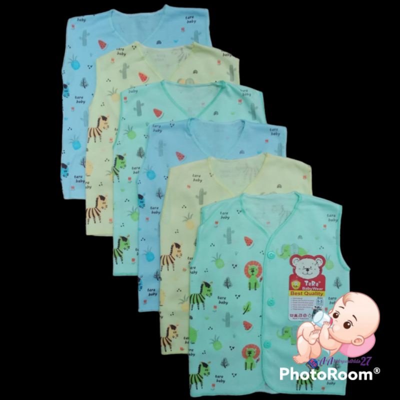 Tara 6PC Baju Bayi Lengan Kutung Full Printing Dasar Warna Usia Newborn SNI Nyaman Murah Berkualitas