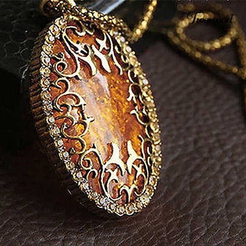 Kalung Rantai Panjang Dengan Liontin Amber Hollow Gaya Vintage Untuk Wanita