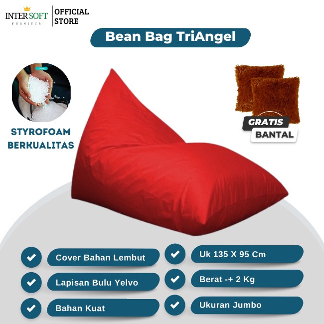 Bean Bag Triangel Jumbo Sofa Duduk Kursi Lantai Empuk Size Dewasa Motif Polos Dan Karakter / Beanbag